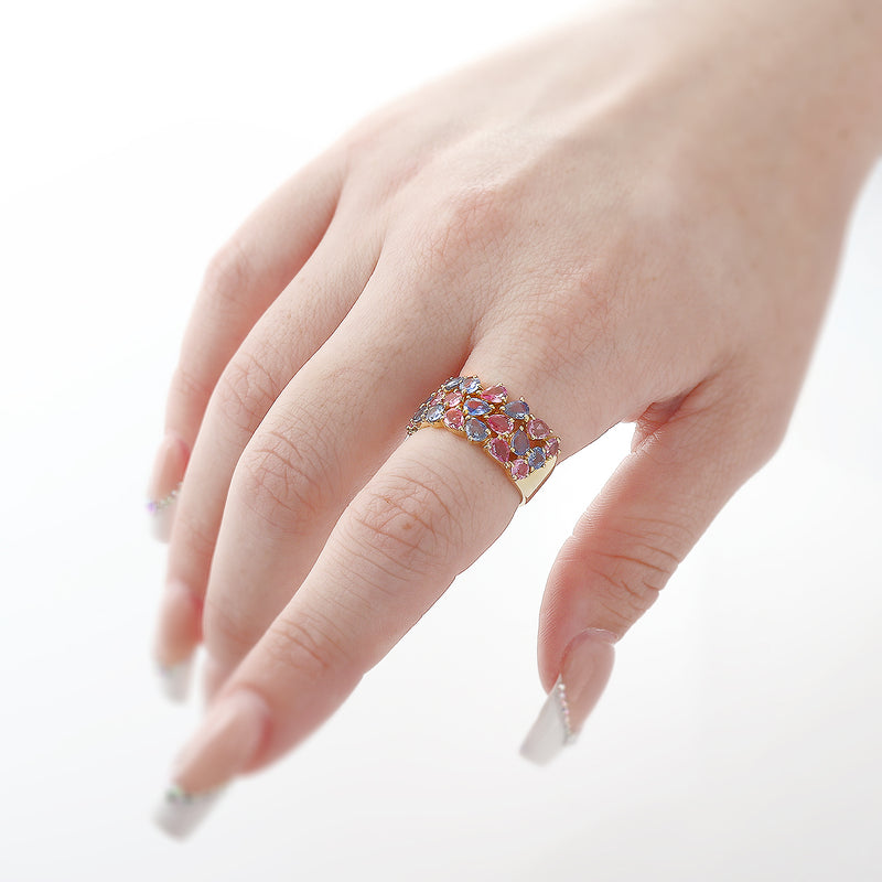 Pear Cut Light Blue Sapphire and Pink Sapphire Band