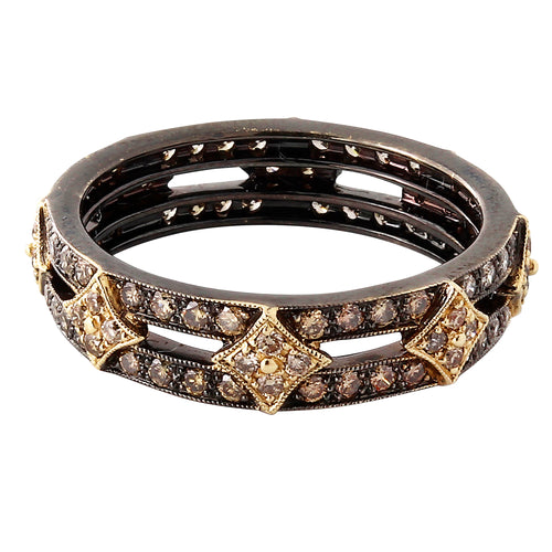 Cognac Diamond Stars with Rhodium Plated Band