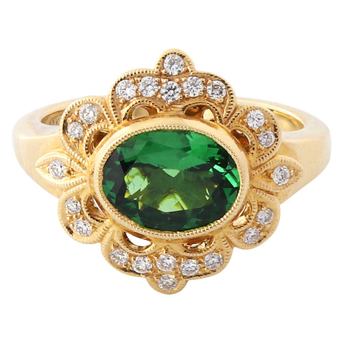 Oval Cut Tsavorite and Diamond Mount