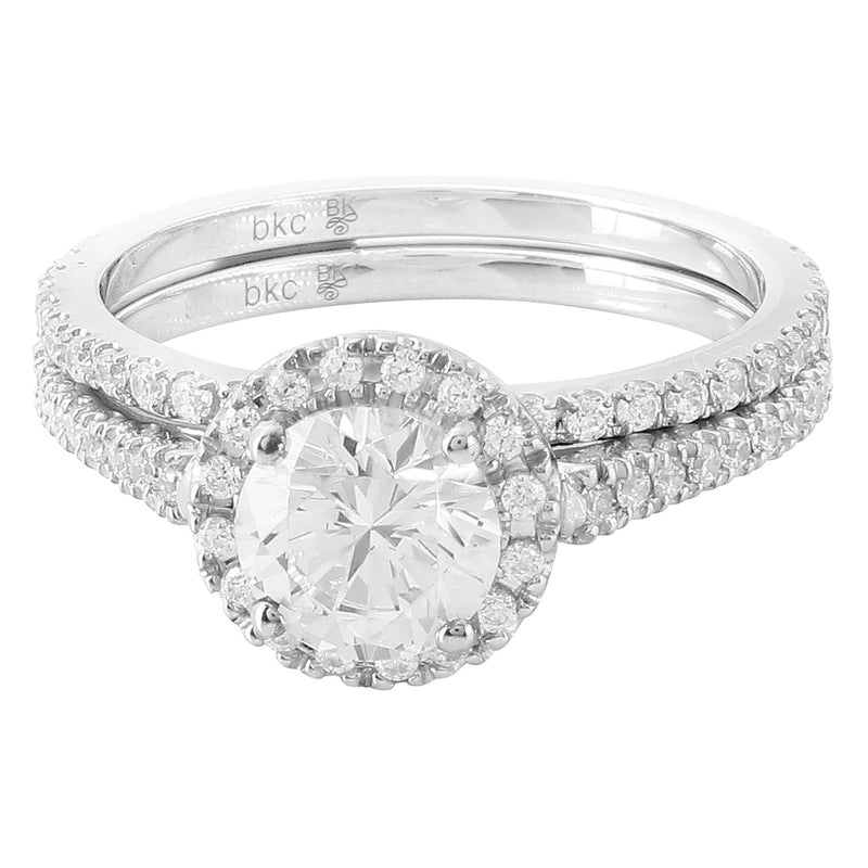 Diamond Halo Engagement Semi-Mount with Matching Diamond Band