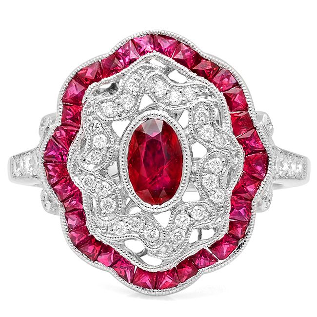 French Cut Ruby and Diamond Fashion Mount