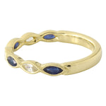 Bezel Set Marquise Cut White and Blue Sapphire Band Halfway Around