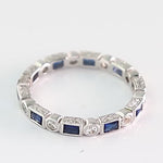Bezel Set Baguette Cut Sapphire Alternating with Round Diamonds Eternity Band