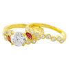 Bezel Set Ruby and Diamond Floral Engagement Set