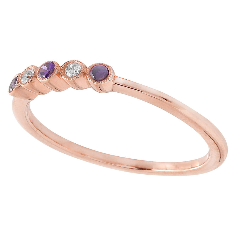 Bezel Set Amethyst and Diamond Fashion Band with Milgrain
