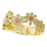 Bezel Set Pink Sapphire Floral Band Halfway Around