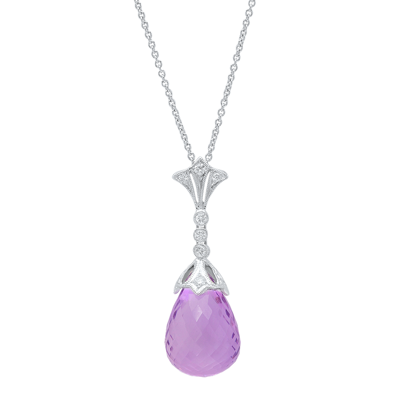 Amethyst Briolette Diamond Pendant