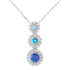 Bezel Set Blue Topaz with Diamond Halos Pendant