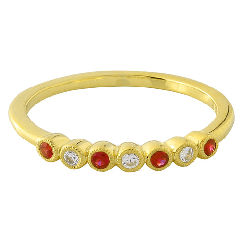 Bezel Set Ruby and Diamond Band with Milgrain