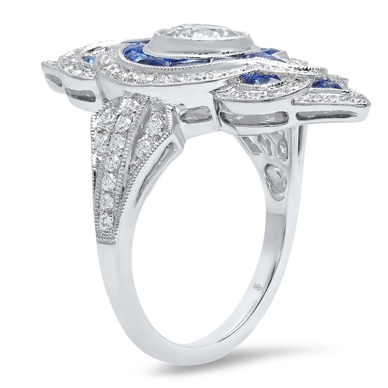 Diamond and Sapphire Ring with Sapphire Center