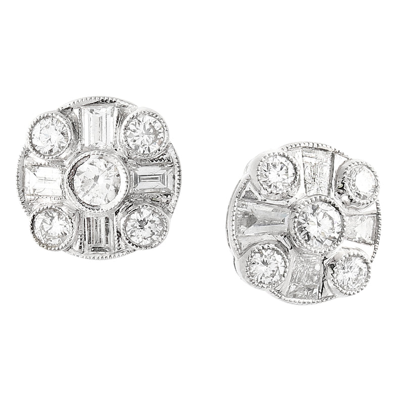 Round and Baguette Cut Diamond Stud Earrings