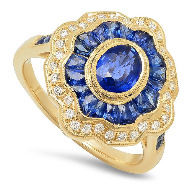 French Cut Sapphire and Diamond Halo Mount