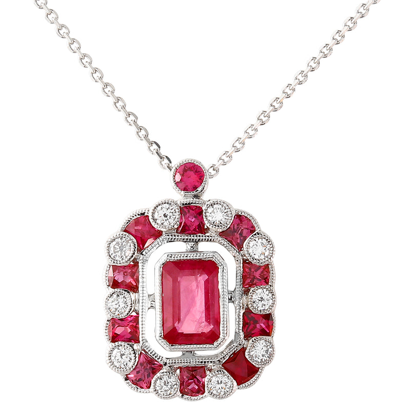 Emerald Cut Ruby and Diamond Pendant