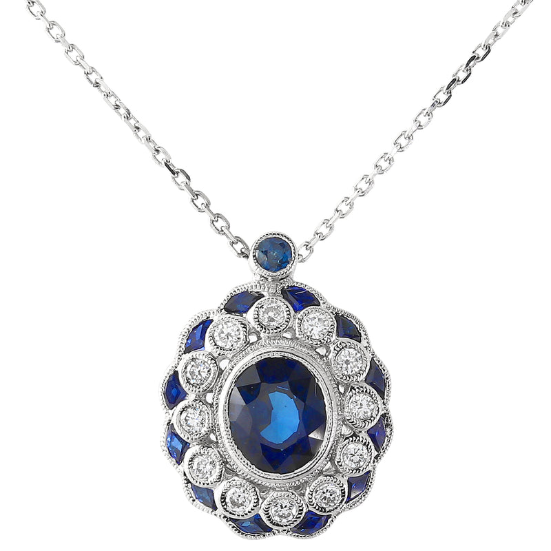 Sapphire and Diamond Floral Pendant