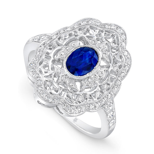 Vintage Inspired Diamond Mount with Sapphire Center