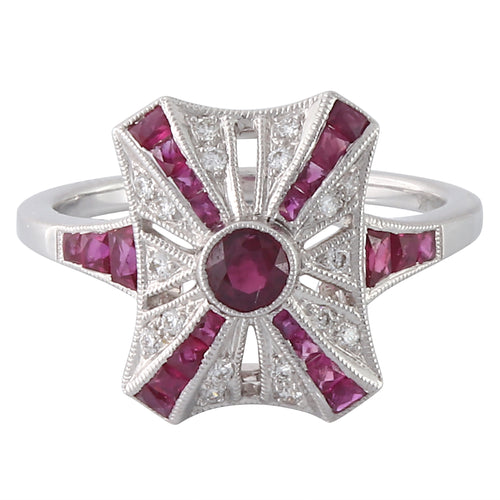 French Cut Ruby and Diamond Fashion Mount