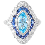 Marquise Cut Aqua with Sapphire and Diamond Ring