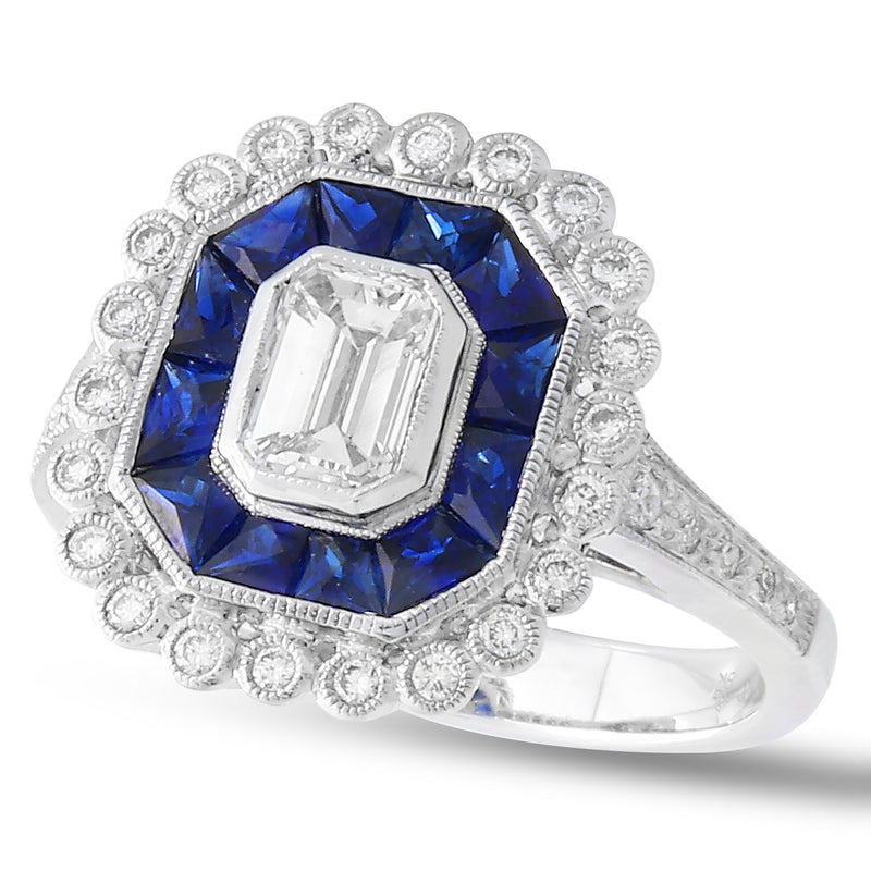 Emerald Cut Center, French Cut Sapphire and Diamond Semi-Mount