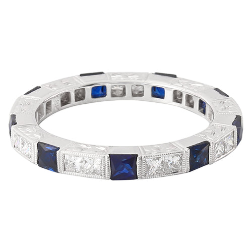 Princess Cut Sapphire and Diamond Band