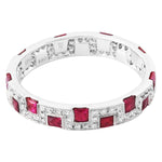 Princess Cut Rubies Alternating Round Diamonds Eternity Band