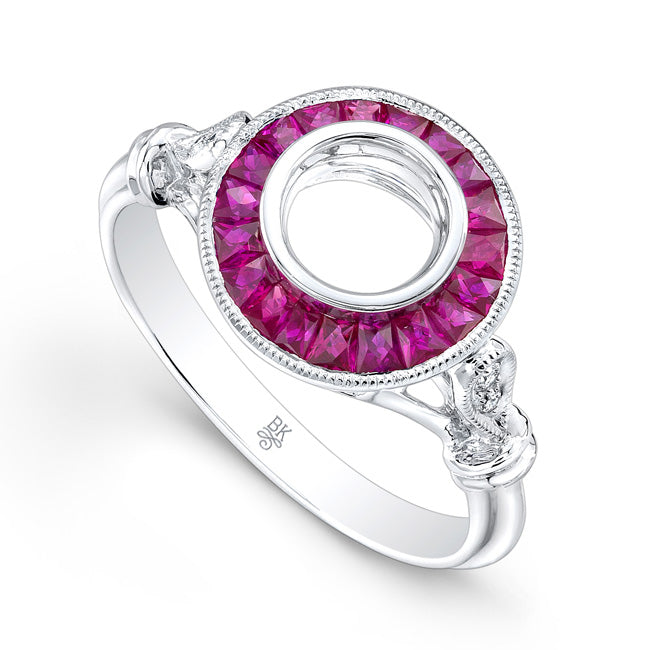 French Cut Ruby and Diamond Engagement Semi-Mount