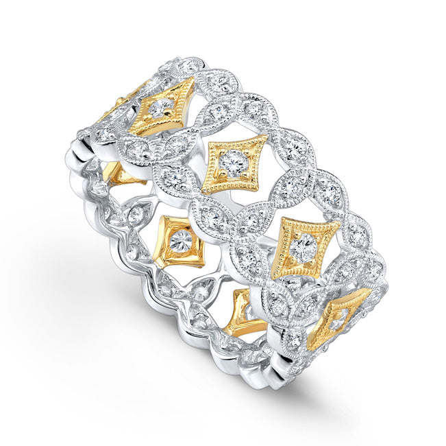 Two-Tone Diamond and Marquise Shape Eternity Band