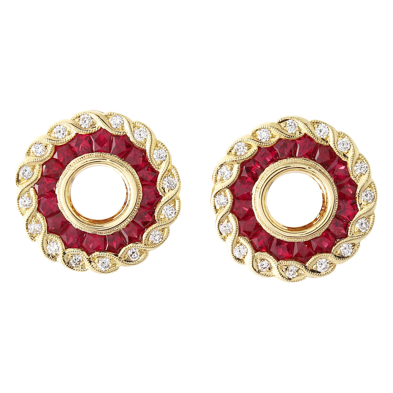 French Cut Ruby and Diamond Earrings