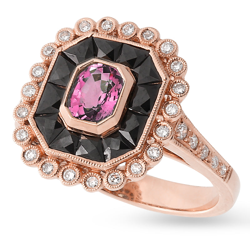 Oval Cut Pink Sapphire, Onyx, and Diamond Mount