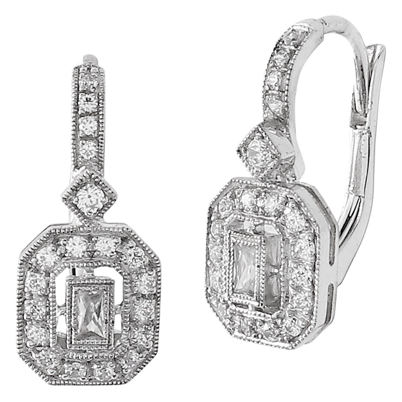 Baguette Cut Diamond Art-Deco Leverback Earrings