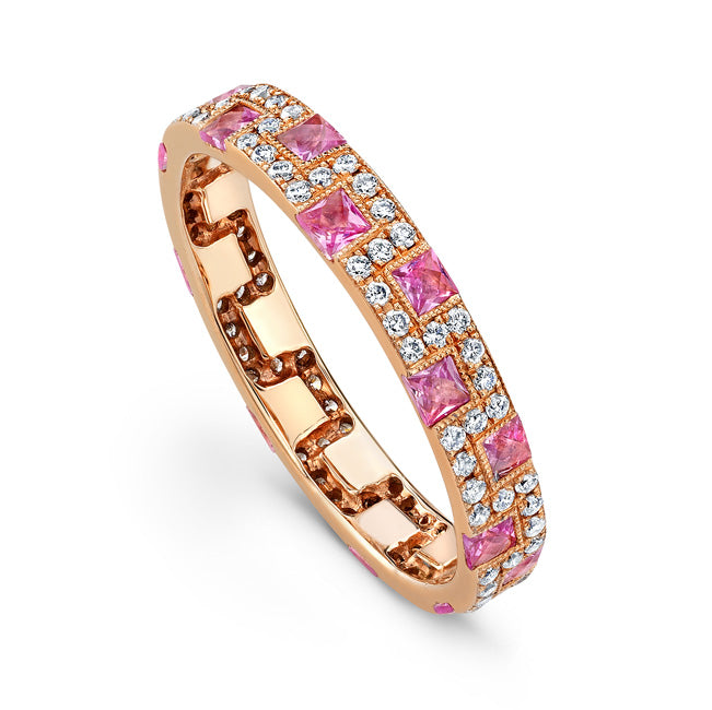 Rose Gold Diamond and Pink Sapphire Eternity Band