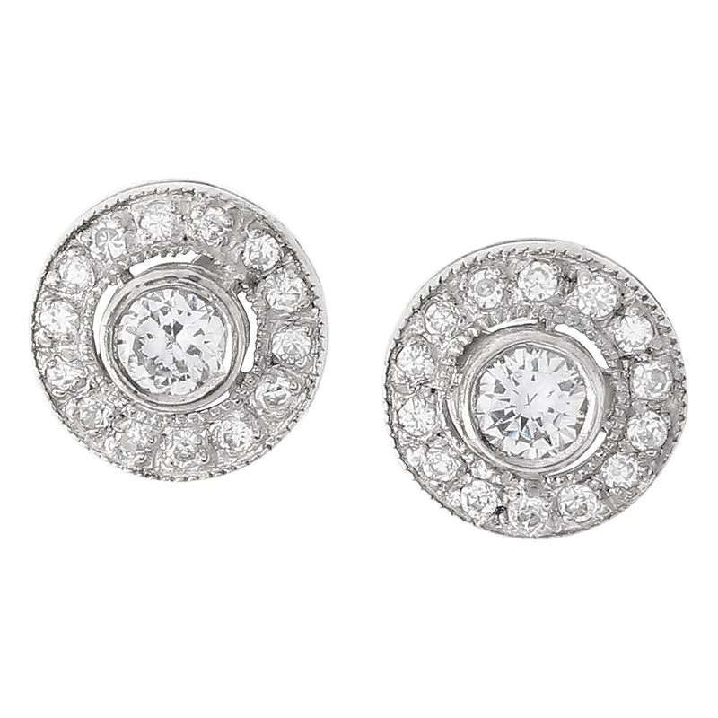 Bezel Set Round Diamond Post-back Earrings