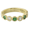 Bezel Set Round White Sapphire and Tsavorite Band Halfway Around