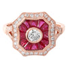 Ruby and Diamond Art-Deco Halo Ring