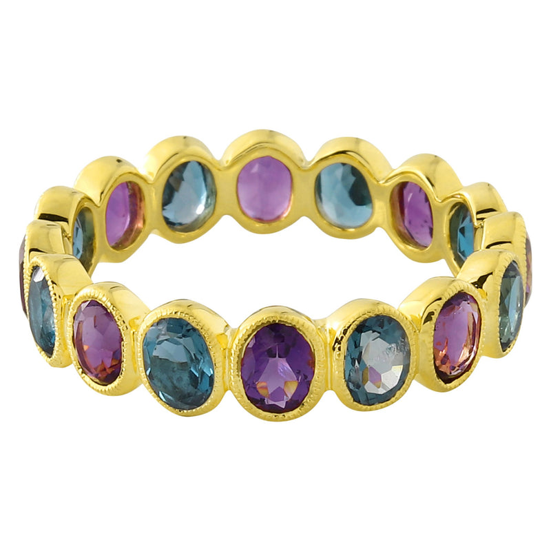 Bezel Set Amethyst and London Blue Topaz Eternity Band