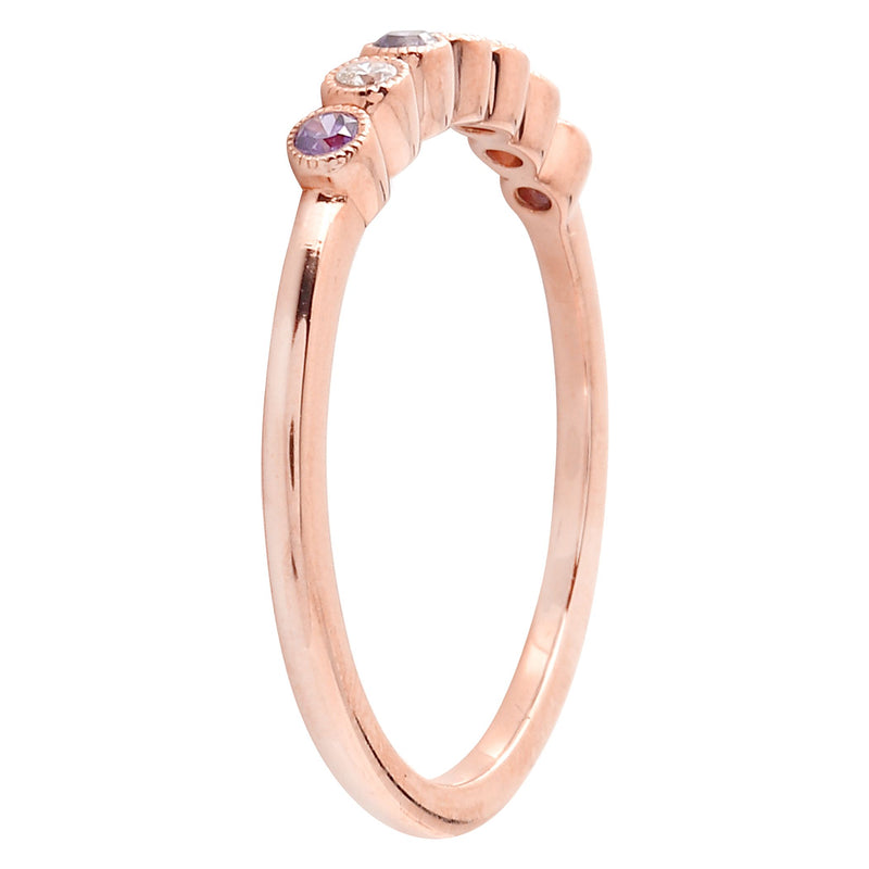 Bezel Set Amethyst and Diamond Band with Milgrain