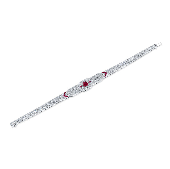 Diamond Tennis Bracelet with Ruby Center