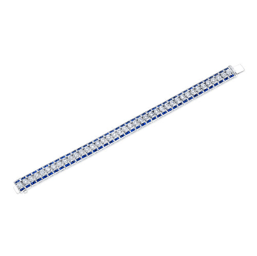 Baguette Cut Sapphire and Diamond Art Deco Tennis Bracelet