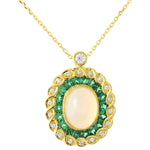 Opal Center Pendant with Diamond and Tsavorite Halo Pendant