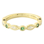 Bezel Set Marquise Cut White Sapphire and Tsavorite Band Halfway Around