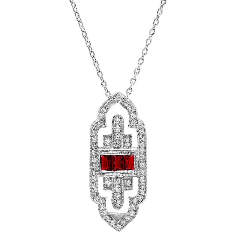 Art Deco French Cut Ruby and Diamond Pendant