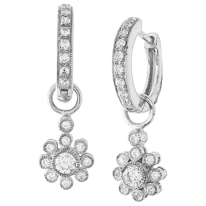 Bezel Set Diamond Daisy Drop Huggie Earrings