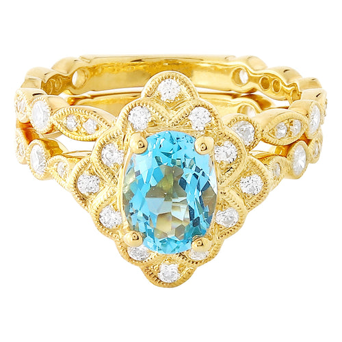 Swiss Blue Topaz Mount with Matching Diamond Band