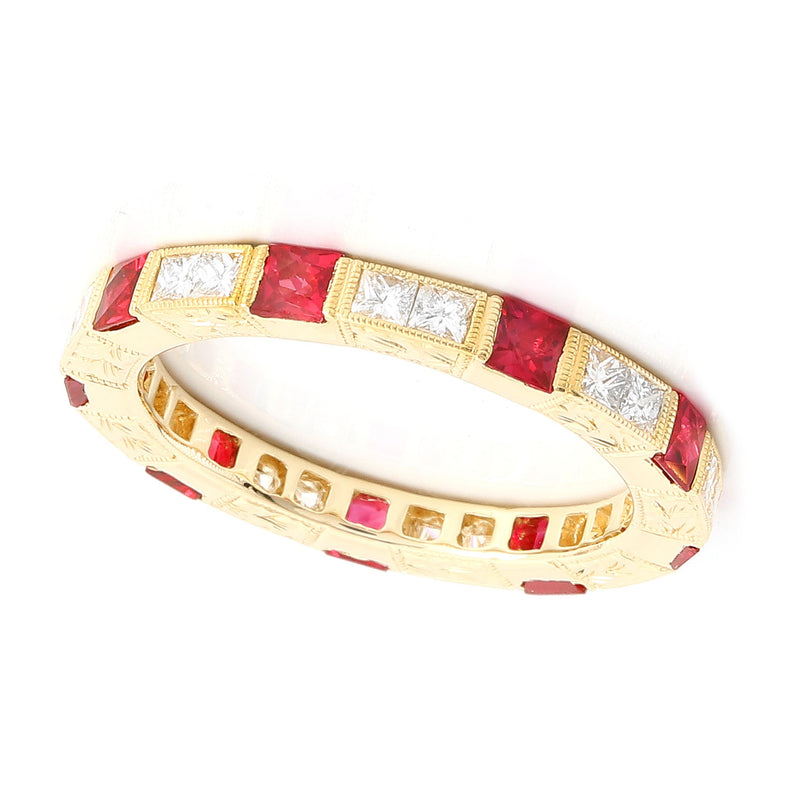 Princess Cut Ruby and Diamond Eternity Band