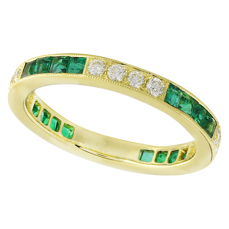 Channel Set Emerald and Diamond Eternity Band