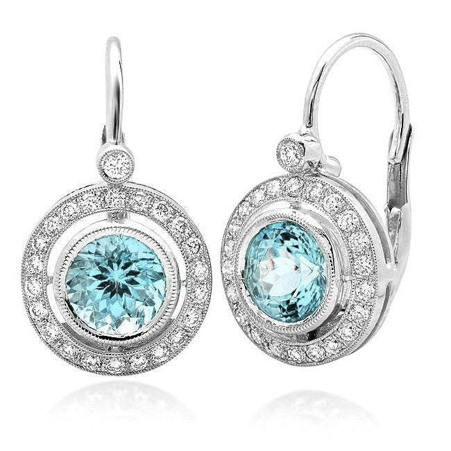 Aquamarine in Round Bezel Leverback Earrings