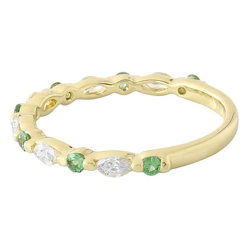 Marquise Cut Diamond and Tsavorite Band Halfway Around