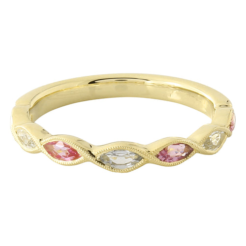 Bezel Set Marquise Cut White and Pink Sapphire Band Halfway Around