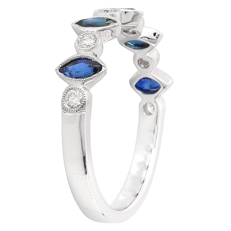 Marquise Cut Blue Sapphire and Diamond Platinum Band set Halfway