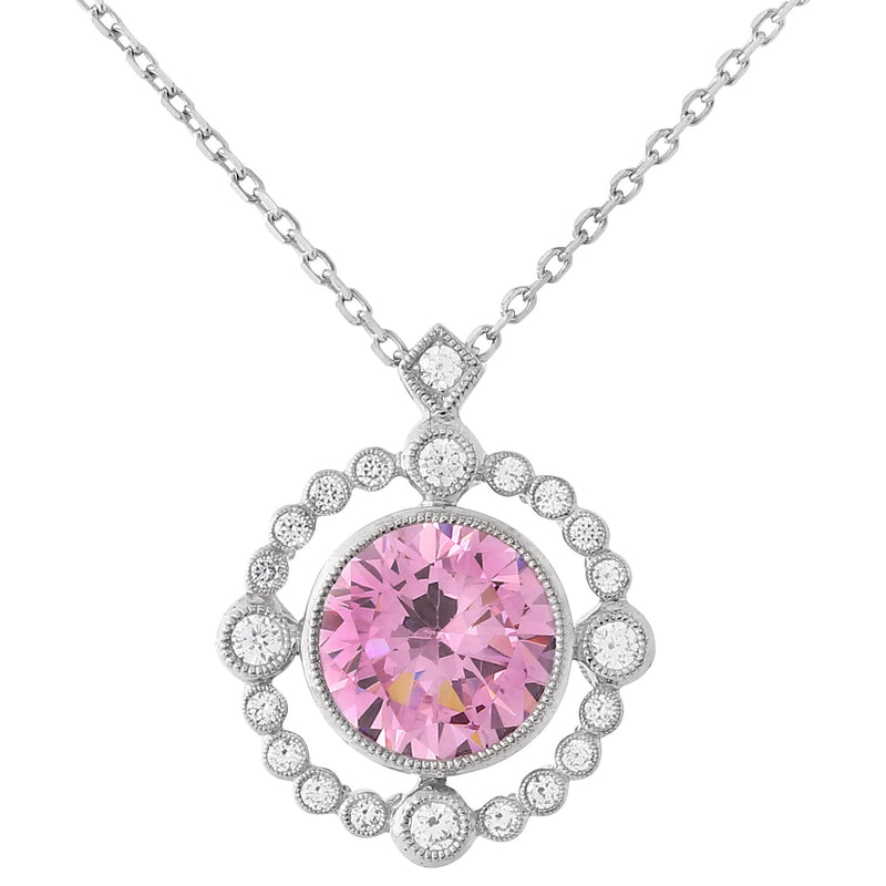 Pink Tourmaline Bezel Set Diamond Pendant