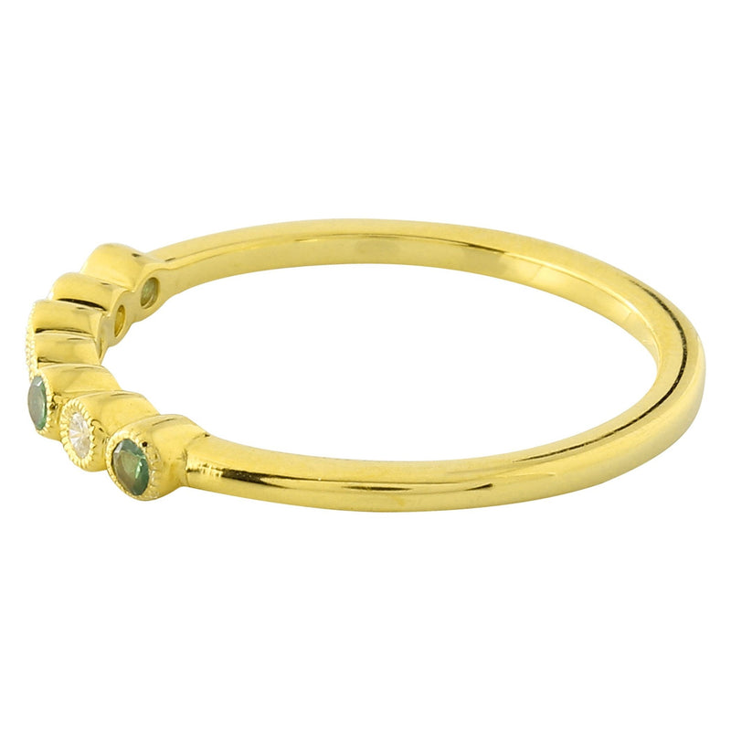 Bezel Set Tsavorite and Diamond Fashion Band with Milgrain